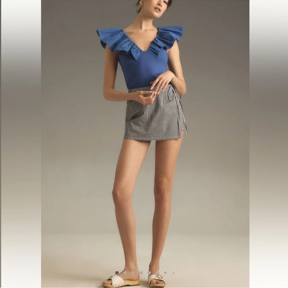 Anthropologie Ruffled Sleeve Top in Blue - Picture 3 of 6
